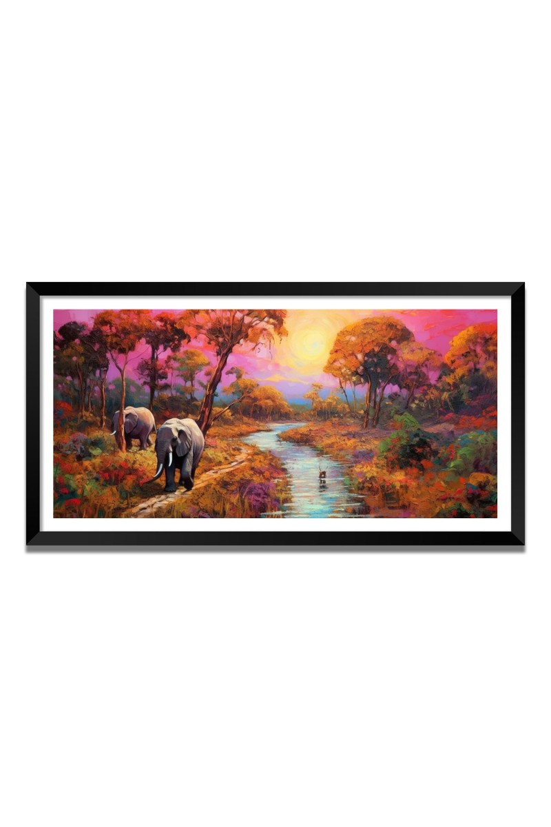 Nature Landscape Floating Frame Scenery Digital Print - (I5641) - 12x24 inch Modern Nature Wall Art for Living Room, Bedroom, Office, Hotels, Drawing Room