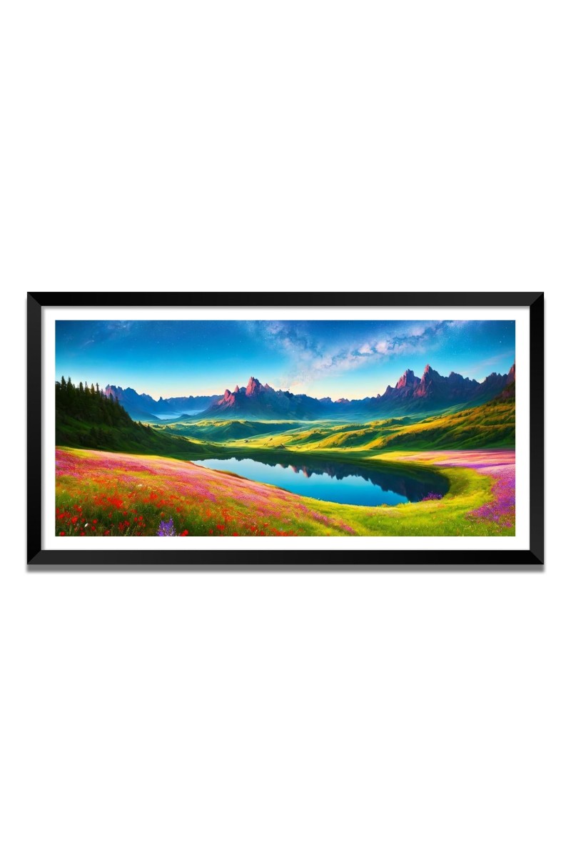 Nature Landscape Floating Frame Scenery Digital Print - (I5559) - 12x24 inch Modern Nature Wall Art for Living Room, Bedroom, Office, Hotels, Drawing Room