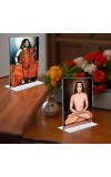 Sri Sri Pranabananda and Sri Babbaji Acrylic T-Style Photo Stand, Compact and Stylish Spiritual Display, easily change 2 photos (Pack of 1)