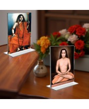Sri Sri Pranabananda and Sri Babbaji Acrylic T-Style Photo Stand - 11x13 Inches, Compact and Stylish Spiritual Display, easily change 2 photos (Pack of 1)