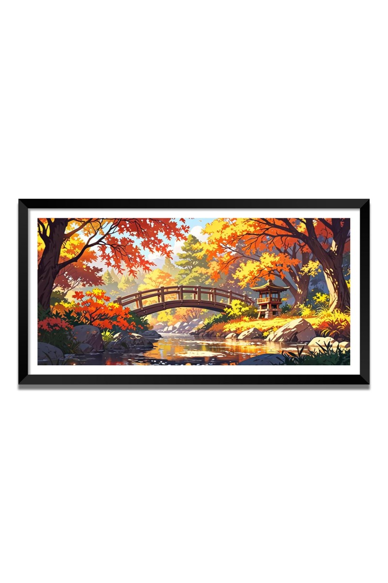 Nature Landscape Floating Frame Scenery Digital Print - (I5846) - 12x24 inch Modern Nature Wall Art for Living Room, Bedroom, Office, Hotels, Drawing Room