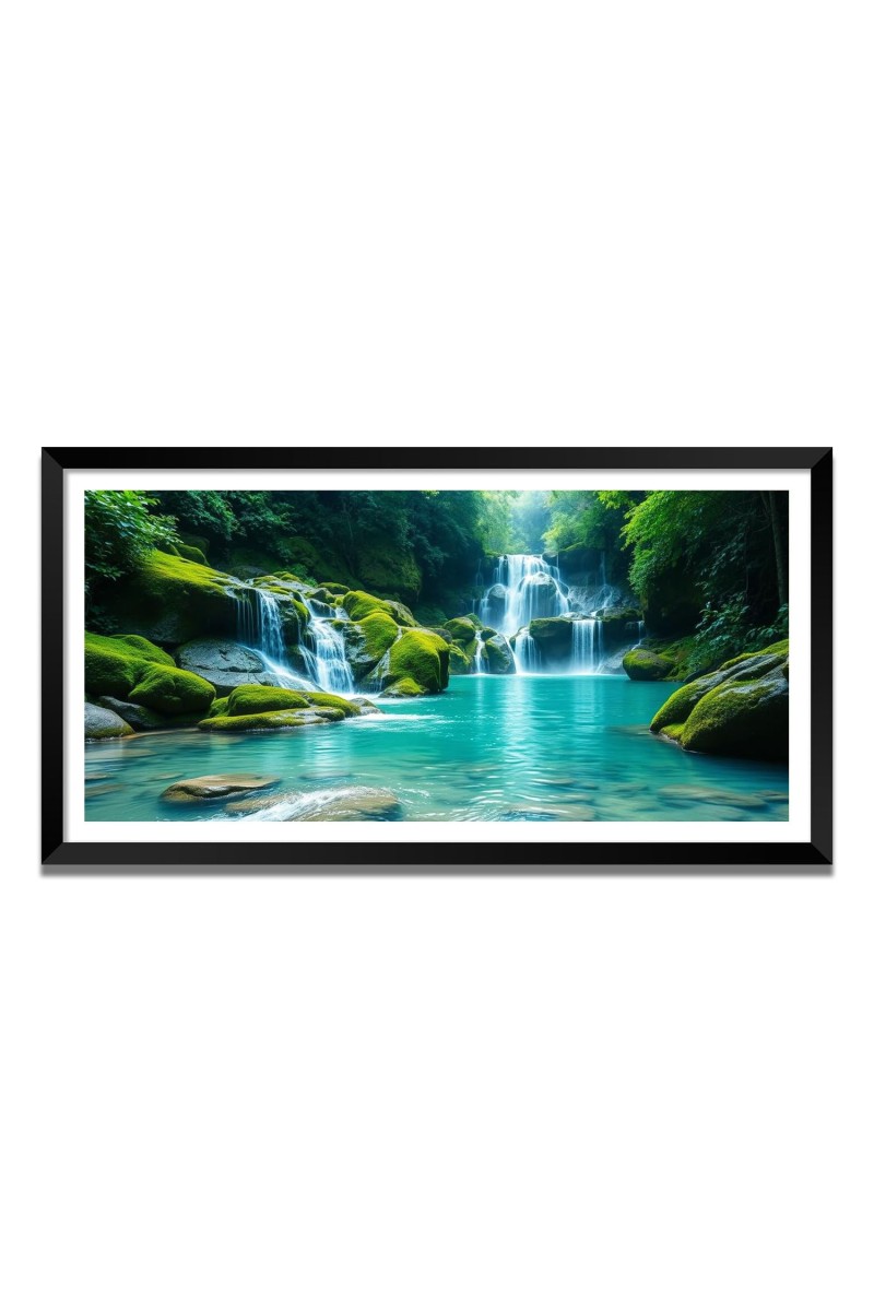 Nature Landscape Floating Frame Scenery Digital Print - (I5676) - 12x24 inch Modern Nature Wall Art for Living Room, Bedroom, Office, Hotels, Drawing Room