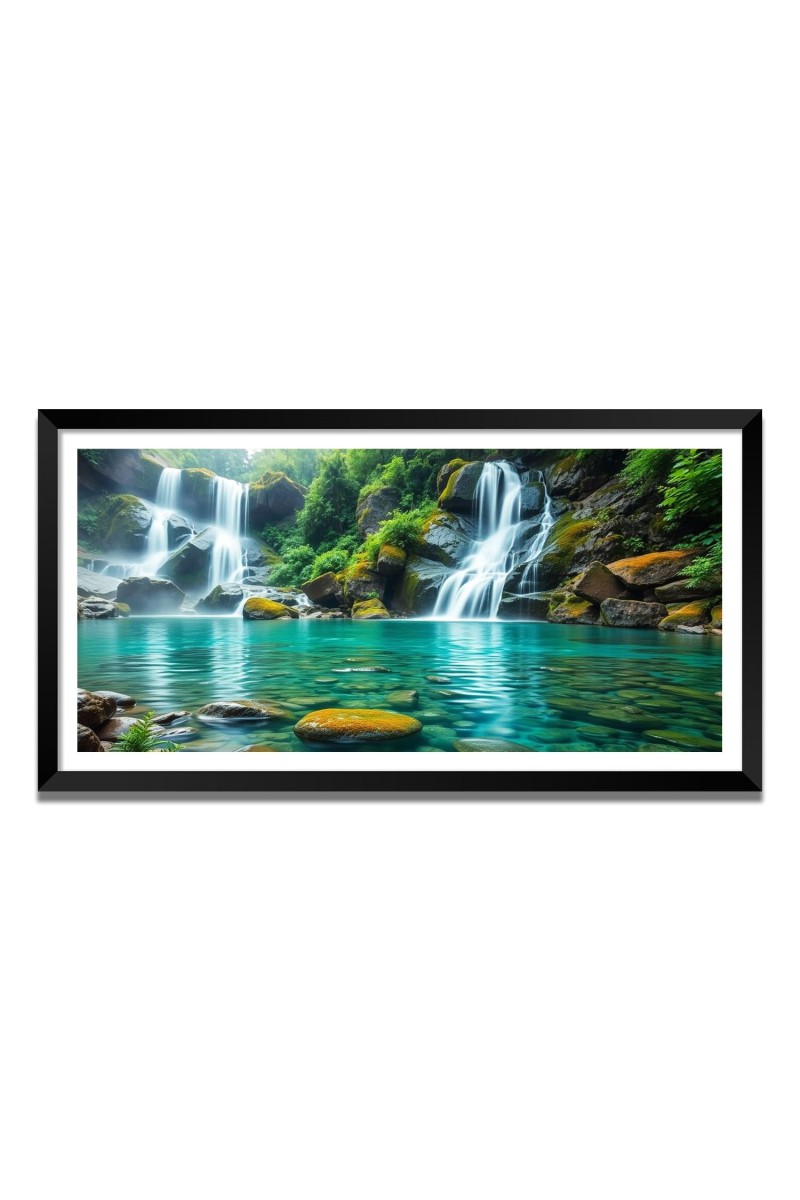 Nature Landscape Floating Frame Scenery Digital Print - (I5577) - 12x24 inch Modern Nature Wall Art for Living Room, Bedroom, Office, Hotels, Drawing Room