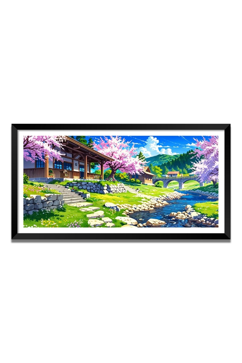 Nature Landscape Floating Frame Scenery Digital Print - (I5842) - 12x24 inch Modern Nature Wall Art for Living Room, Bedroom, Office, Hotels, Drawing Room