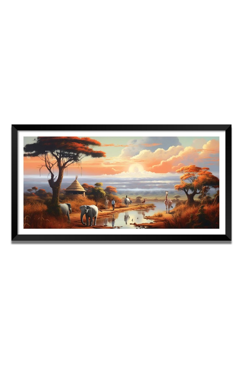 Nature Landscape Floating Frame Scenery Digital Print - (I5763) - 12x24 inch Modern Nature Wall Art for Living Room, Bedroom, Office, Hotels, Drawing Room