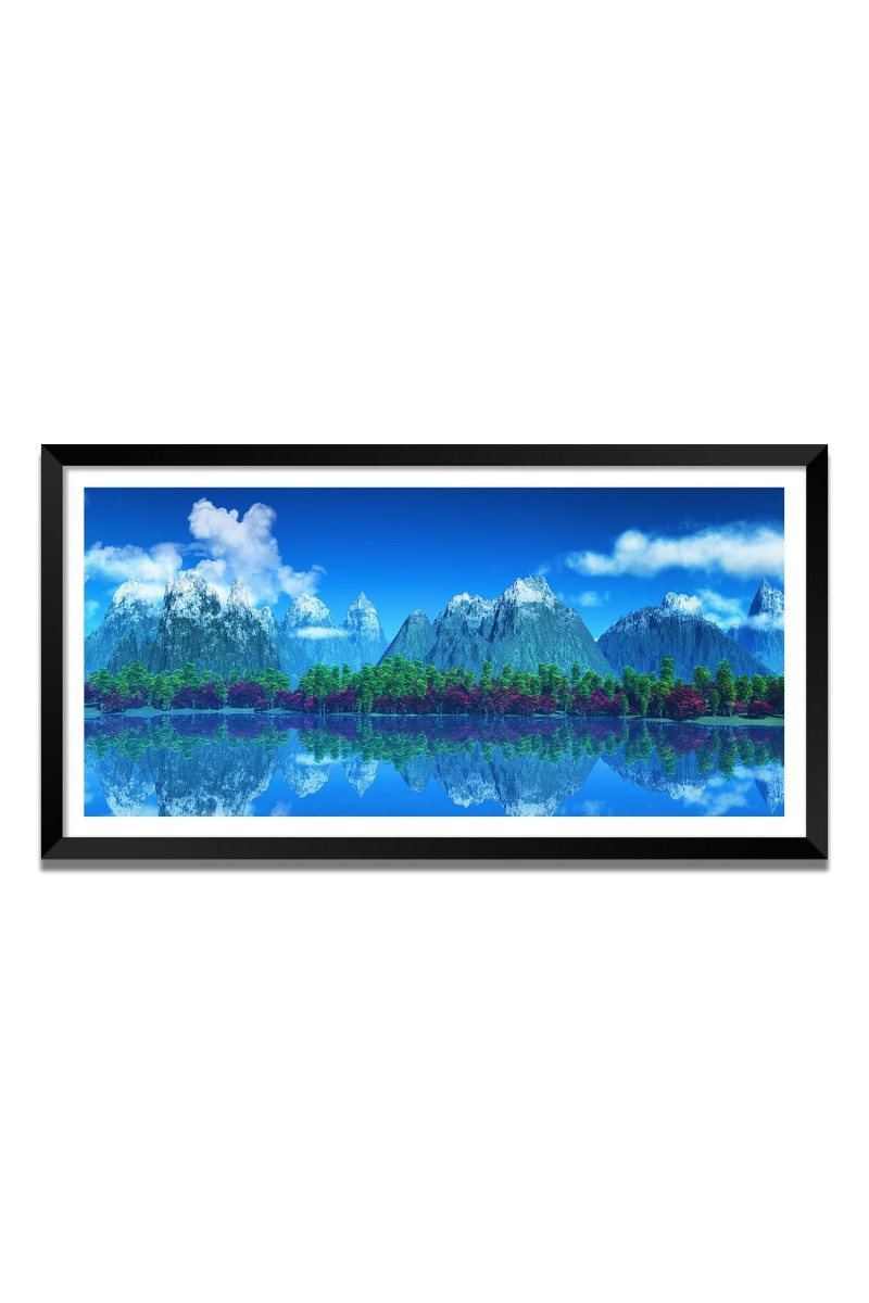 Nature Landscape Floating Frame Scenery Digital Print - (I5542) - 12x24 inch Modern Nature Wall Art for Living Room, Bedroom, Office, Hotels, Drawing Room