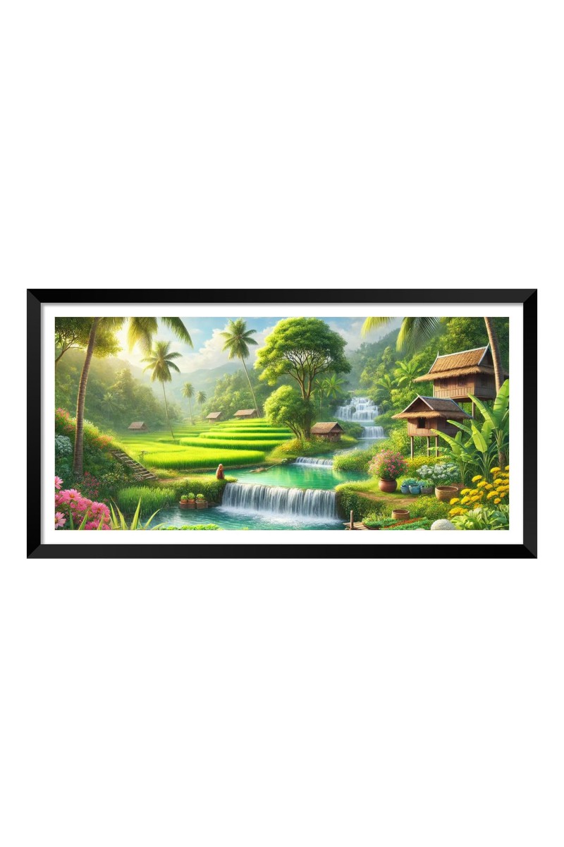 Nature Landscape Floating Frame Scenery Digital Print - (I5907) - 18x36 inch Modern Nature Wall Art for Living Room, Bedroom, Office, Hotels, Drawing Room