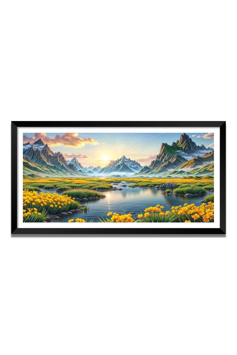 Nature Landscape Floating Frame Scenery Digital Print - (I5840) - 12x24 inch Modern Nature Wall Art for Living Room, Bedroom, Office, Hotels, Drawing Room