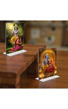 Sri Krishna and Sri Radha Acrylic T-Style Photo Stand, Compact and Stylish Spiritual Display, easily change 2 photos (Pack of 1)