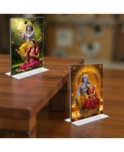 Sri Krishna and Sri Radha Acrylic T-Style Photo Stand - 11x13 Inches, Compact and Stylish Spiritual Display, easily change 2 photos (Pack of 1)
