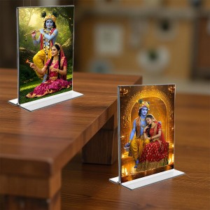 Sri Krishna and Sri Radha Acrylic T-Style Photo Stand - 5x7 Inches, Compact and Stylish Spiritual Display, easily change 2 photos (Pack of 1) Sri Krishna and Sri Radha Acrylic T-Style Photo Stand - 5x7 Inches, Compact and Stylish Spiritual Display, easily change 2 photos (Pack of 1)