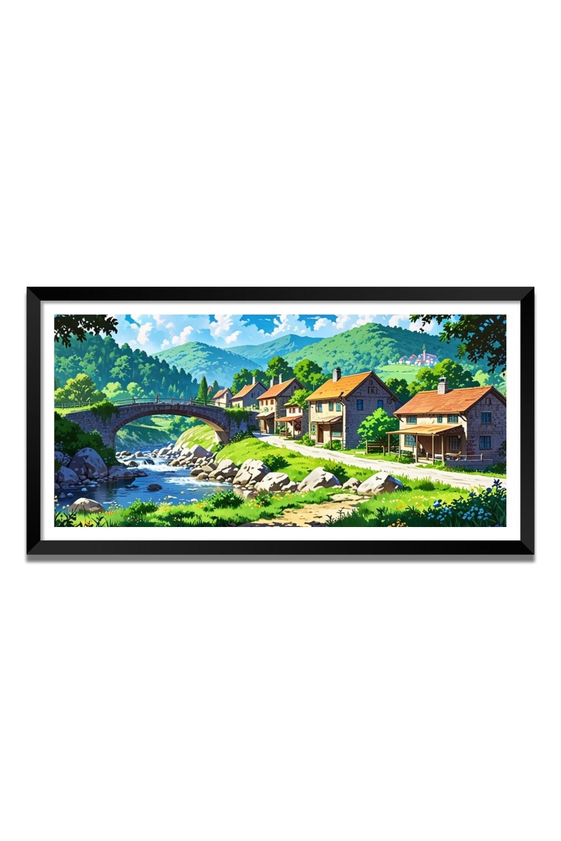 Nature Landscape Floating Frame Scenery Digital Print - (I5717) - 12x24 inch Modern Nature Wall Art for Living Room, Bedroom, Office, Hotels, Drawing Room