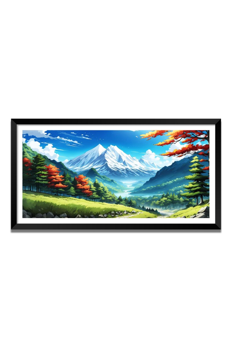 Nature Landscape Floating Frame Scenery Digital Print - (I5671) - 12x24 inch Modern Nature Wall Art for Living Room, Bedroom, Office, Hotels, Drawing Room