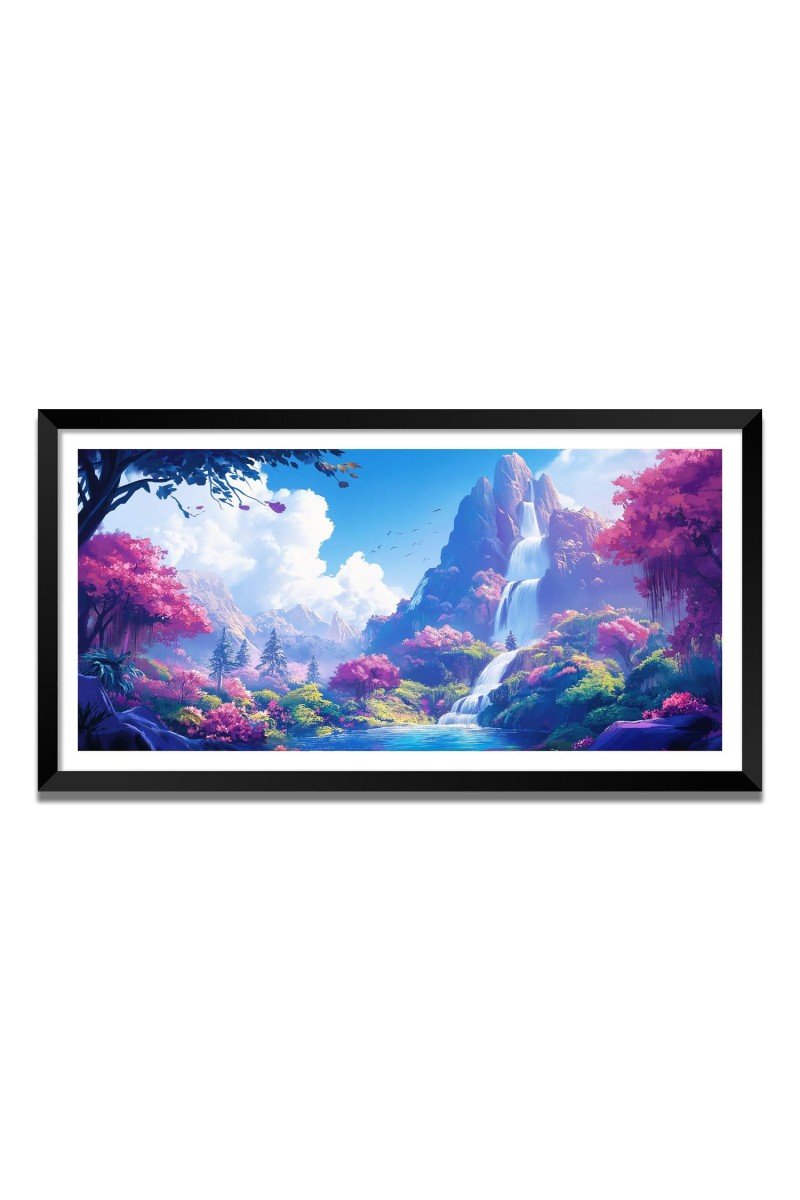Nature Landscape Floating Frame Scenery Digital Print - (I5864) - 12x24 inch Modern Nature Wall Art for Living Room, Bedroom, Office, Hotels, Drawing Room