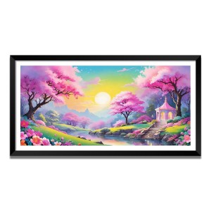 Nature Landscape Floating Frame Scenery Digital Print - (I5720) - 12x24 inch Modern Nature Wall Art for Living Room, Bedroom, Office, Hotels, Drawing Room