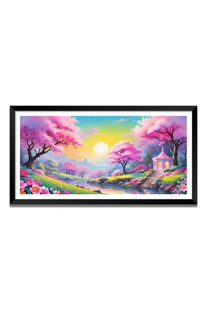Nature Landscape Floating Frame Scenery Digital Print - (I5720) - 24x36 inch Modern Nature Wall Art for Living Room, Bedroom, Office, Hotels, Drawing Room