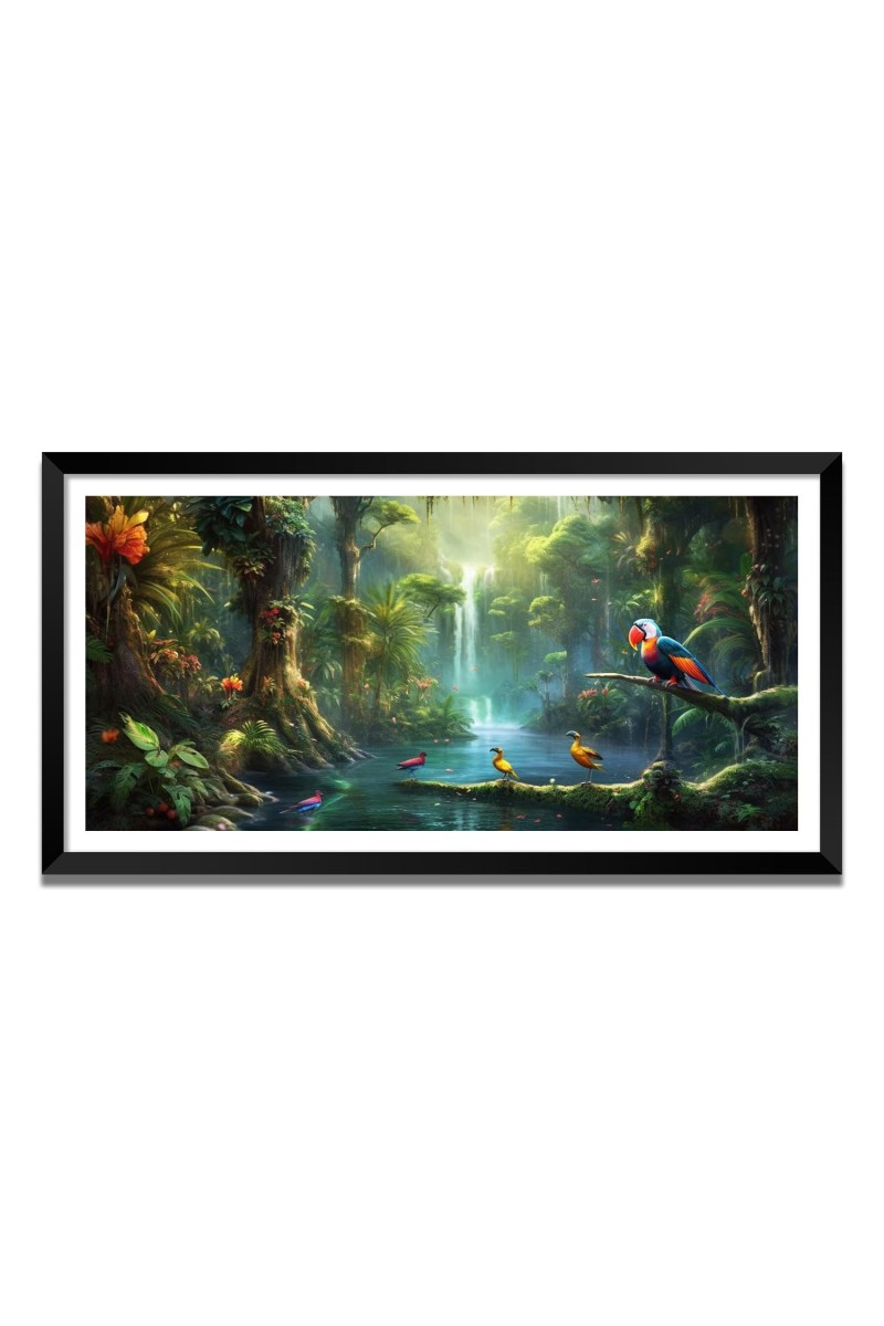 Nature Landscape Floating Frame Scenery Digital Print - (I5796) - 12x24 inch Modern Nature Wall Art for Living Room, Bedroom, Office, Hotels, Drawing Room