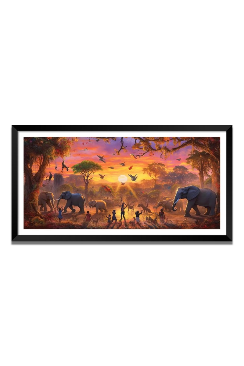Nature Landscape Floating Frame Scenery Digital Print - (I5632) - 12x24 inch Modern Nature Wall Art for Living Room, Bedroom, Office, Hotels, Drawing Room