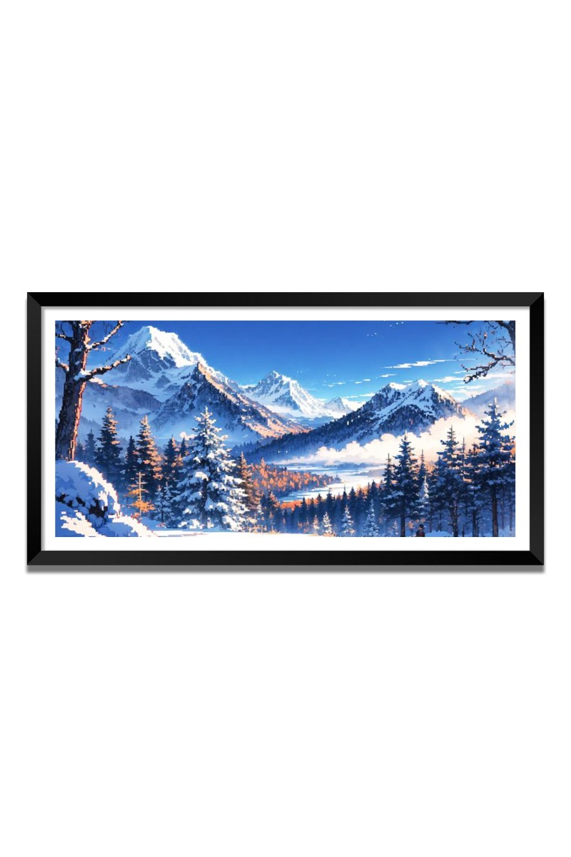 Nature Landscape Floating Frame Scenery Digital Print - (I5625) - 12x24 inch Modern Nature Wall Art for Living Room, Bedroom, Office, Hotels, Drawing Room