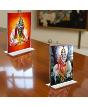Sri Krishna With Cow Acrylic T-Style Photo Stand - 11x13 Inches, Compact and Stylish Spiritual Display, easily change 2 photos (Pack of 1)