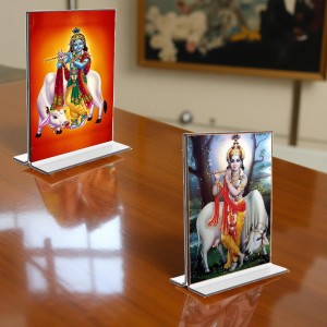 Sri Krishna With Cow Acrylic T-Style Photo Stand, Compact and Stylish Spiritual Display, easily change 2 photos (Pack of 1) Sri Krishna With Cow Acrylic T-Style Photo Stand, Compact and Stylish Spiritual Display, easily change 2 photos (Pack of 1)