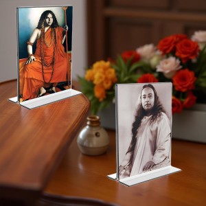 Sri Sri Pranabananda and Sri Sri Yogadananda Acrylic T-Style Photo Stand, Compact and Stylish Spiritual Display, easily change 2 photos (Pack of 1)
