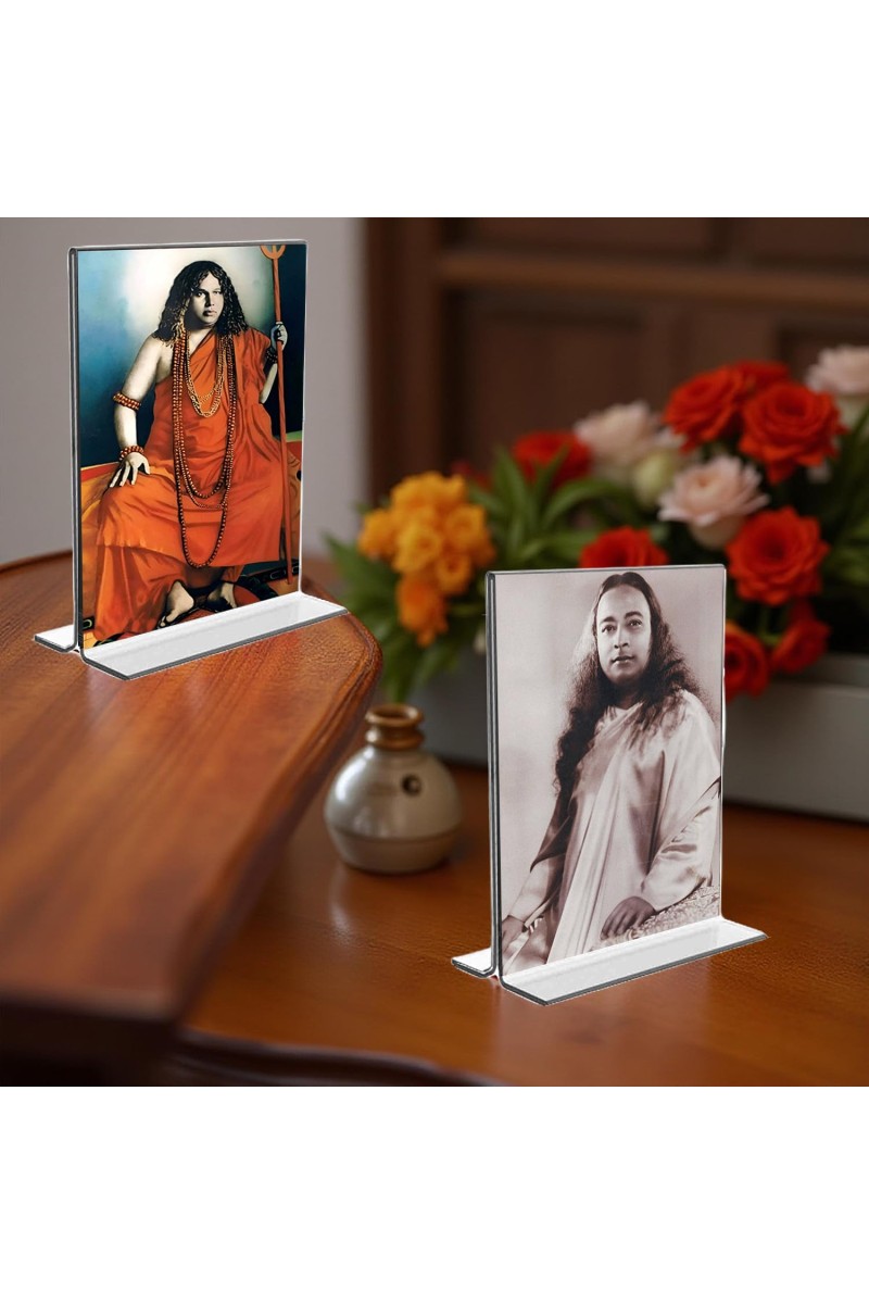 Sri Sri Pranabananda and Sri Sri Yogadananda Acrylic T-Style Photo Stand - 11x13 Inches, Compact and Stylish Spiritual Display, easily change 2 photos (Pack of 1)