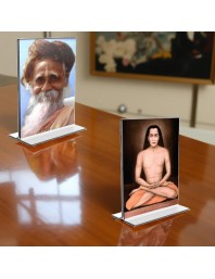 Sri Onkarnath Thakur and Sri Babbaji Acrylic T-Style Photo Stand - 9x11 Inches, Compact and Stylish Spiritual Display, easily change 2 photos (Pack of 1)