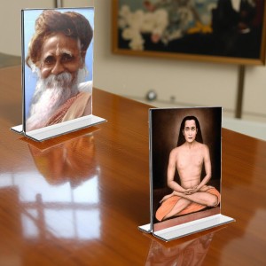 Sri Onkarnath Thakur and Sri Babbaji Acrylic T-Style Photo Stand - 9x11 Inches, Compact and Stylish Spiritual Display, easily change 2 photos (Pack of 1)