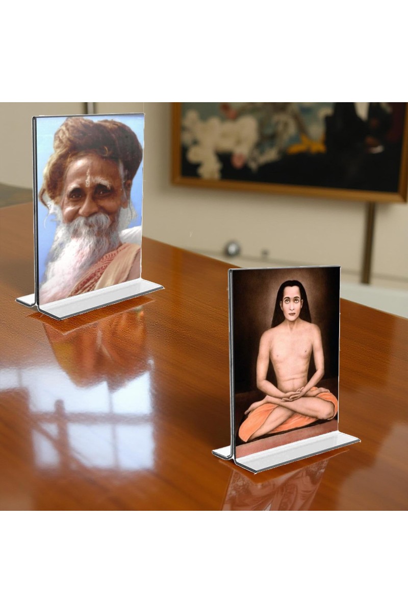 Sri Onkarnath Thakur and Sri Babbaji Acrylic T-Style Photo Stand, Compact and Stylish Spiritual Display, easily change 2 photos (Pack of 1)