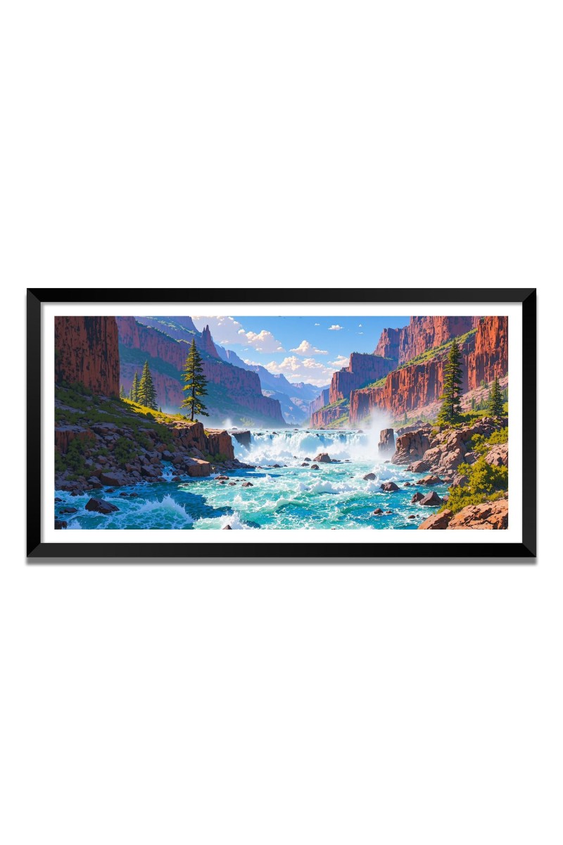 Nature Landscape Floating Frame Scenery Digital Print - (I5824) - 12x24 inch Modern Nature Wall Art for Living Room, Bedroom, Office, Hotels, Drawing Room