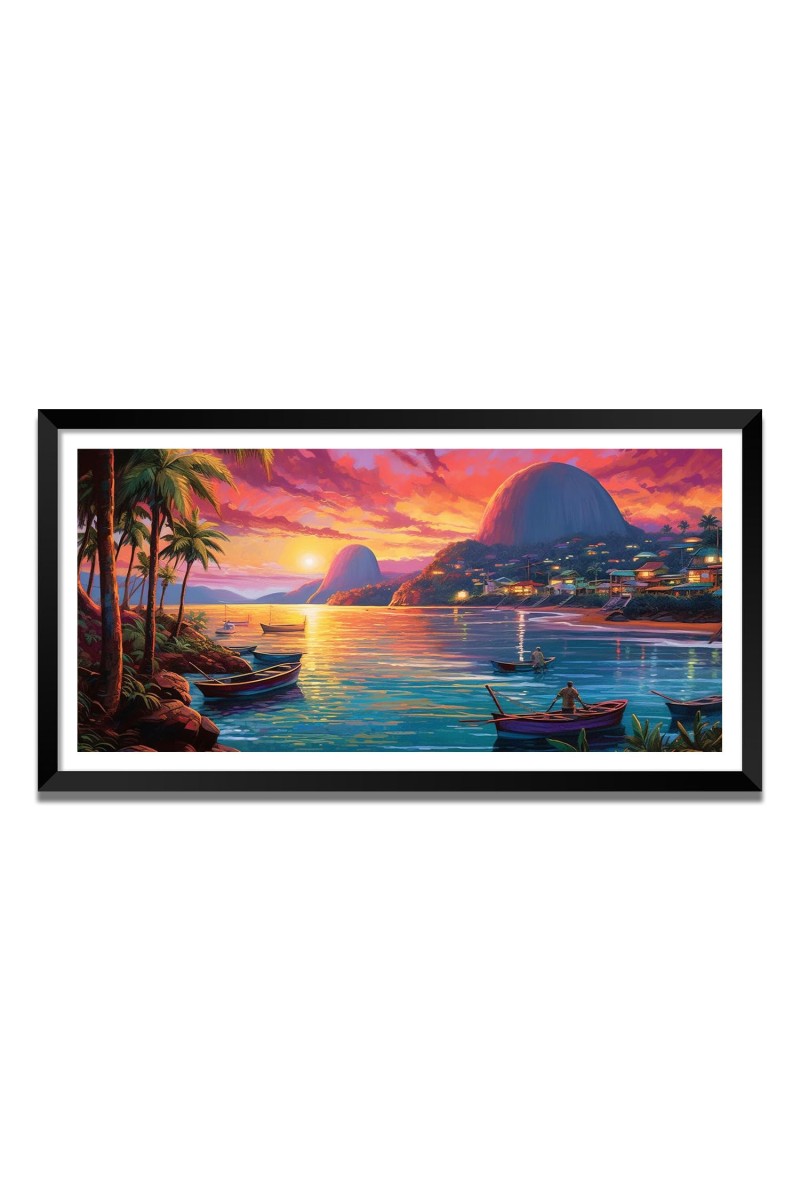 Nature Landscape Floating Frame Scenery Digital Print - (I5628) - 12x24 inch Modern Nature Wall Art for Living Room, Bedroom, Office, Hotels, Drawing Room