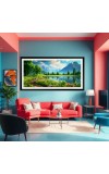 Nature Landscape Floating Frame Scenery Digital Print - (I5729) - 12x24 inch Modern Nature Wall Art for Living Room, Bedroom, Office, Hotels, Drawing Room