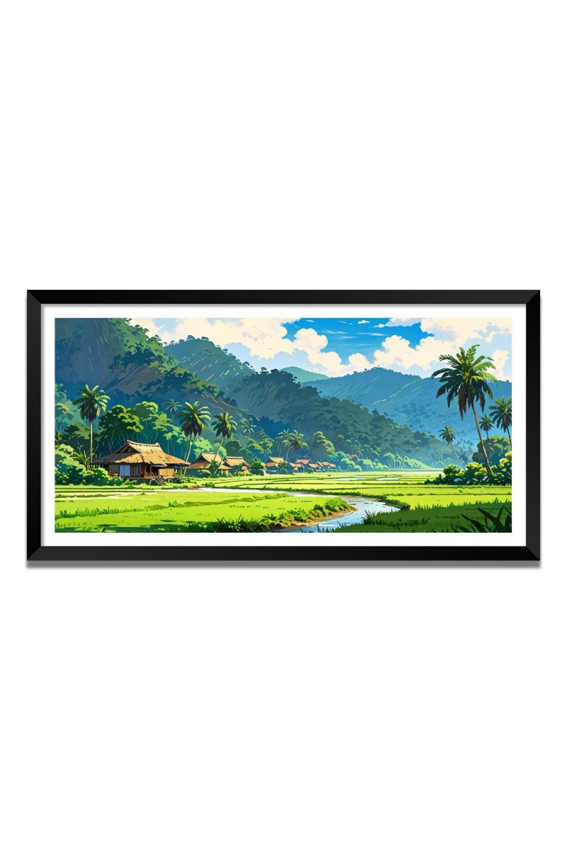 Nature Landscape Floating Frame Scenery Digital Print - (I5830) - 12x24 inch Modern Nature Wall Art for Living Room, Bedroom, Office, Hotels, Drawing Room