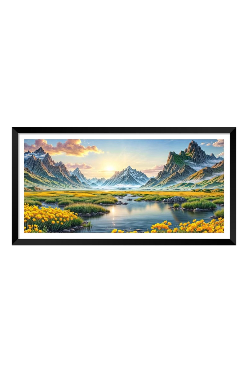 Nature Landscape Floating Frame Scenery Digital Print - (I5932) - 12x24 inch Modern Nature Wall Art for Living Room, Bedroom, Office, Hotels, Drawing Room