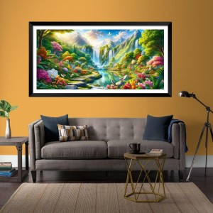 Nature Landscape Floating Frame Scenery Digital Print - (I5834) - 12x24 inch Modern Nature Wall Art for Living Room, Bedroom, Office, Hotels, Drawing Room