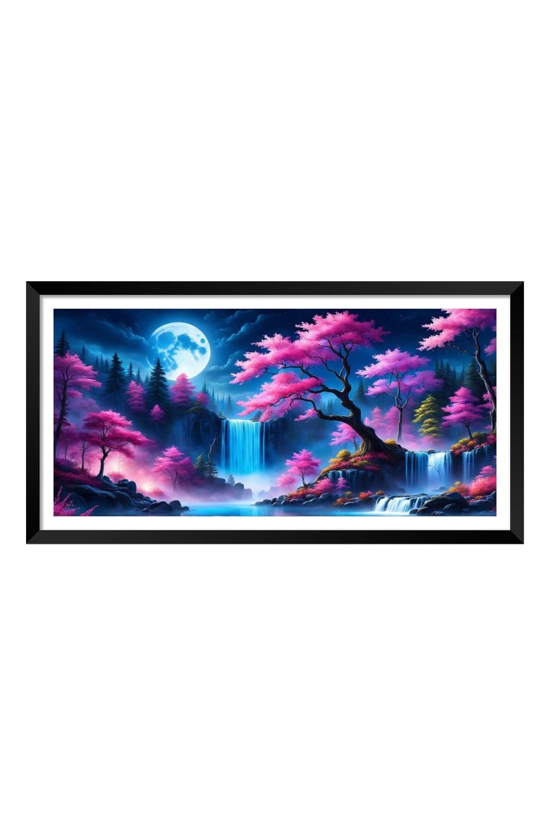 Nature Landscape Floating Frame Scenery Digital Print - (I5891) - 12x24 inch Modern Nature Wall Art for Living Room, Bedroom, Office, Hotels, Drawing Room