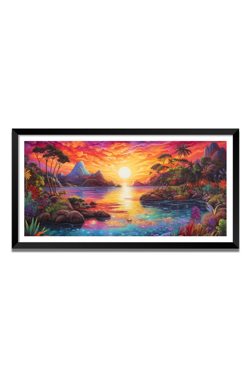 Nature Landscape Floating Frame Scenery Digital Print - (I5608) - 12x24 inch Modern Nature Wall Art for Living Room, Bedroom, Office, Hotels, Drawing Room