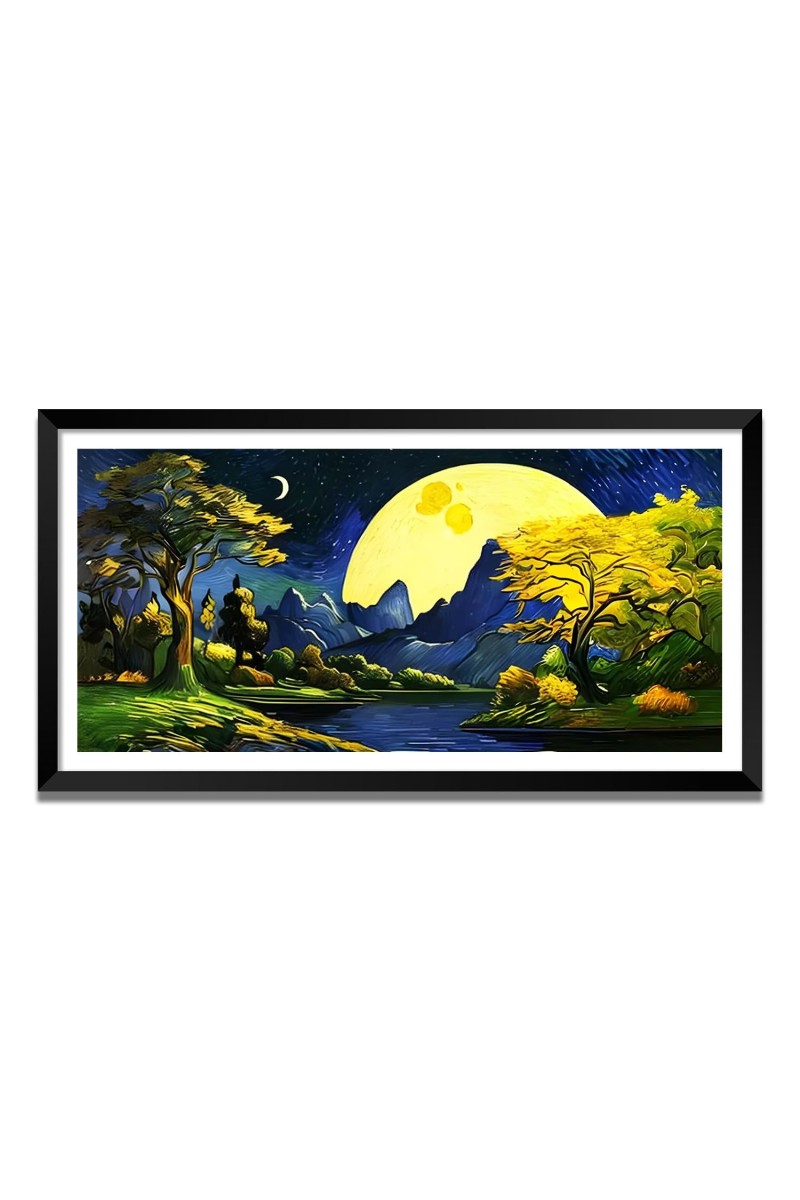 Nature Landscape Floating Frame Scenery Digital Print - (I5791) - 12x24 inch Modern Nature Wall Art for Living Room, Bedroom, Office, Hotels, Drawing Room