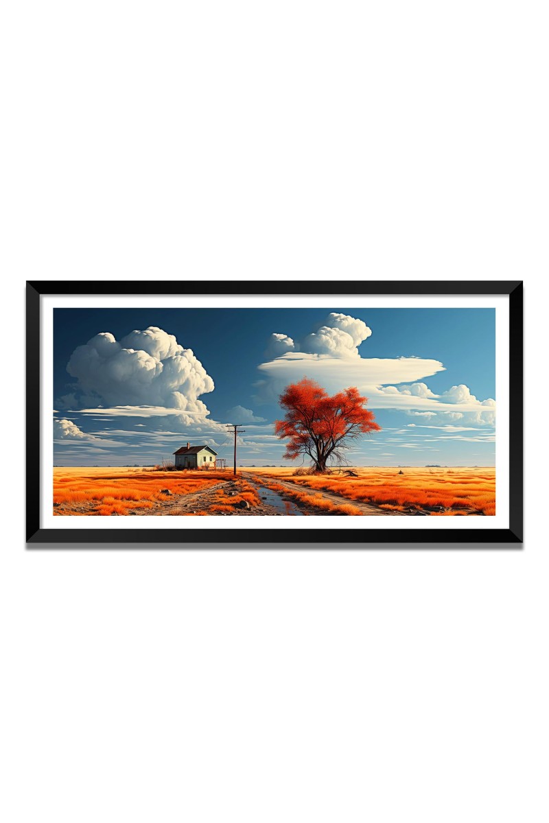 Nature Landscape Floating Frame Scenery Digital Print - (I5546) - 12x24 inch Modern Nature Wall Art for Living Room, Bedroom, Office, Hotels, Drawing Room