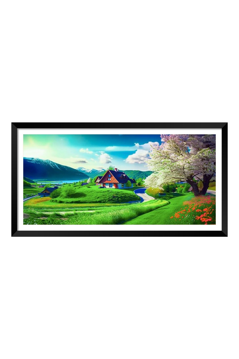 Nature Landscape Floating Frame Scenery Digital Print - (I5894) - 12x24 inch Modern Nature Wall Art for Living Room, Bedroom, Office, Hotels, Drawing Room