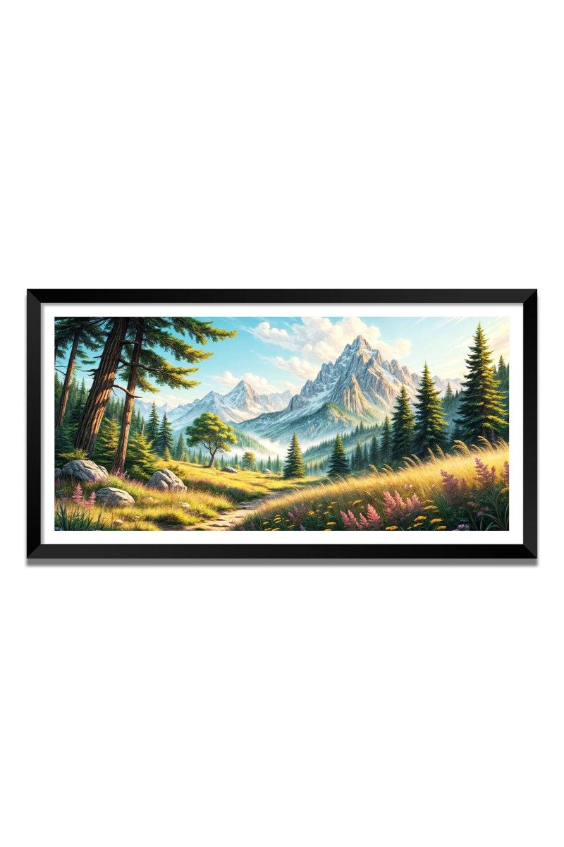 Nature Landscape Floating Frame Scenery Digital Print - (I5802) - 12x24 inch Modern Nature Wall Art for Living Room, Bedroom, Office, Hotels, Drawing Room