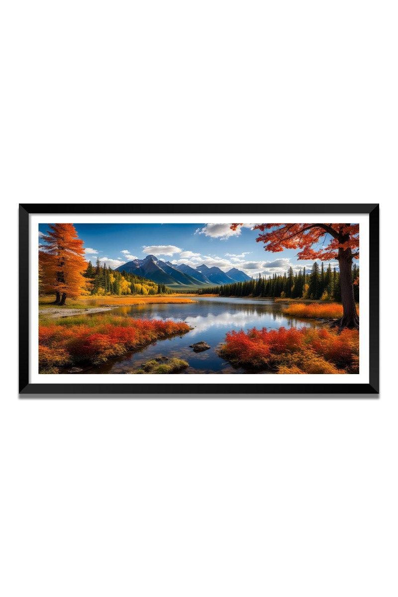 Nature Landscape Floating Frame Scenery Digital Print - (I5854) - 12x24 inch Modern Nature Wall Art for Living Room, Bedroom, Office, Hotels, Drawing Room