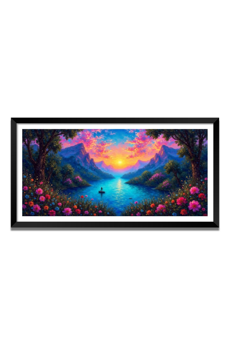 Nature Landscape Floating Frame Scenery Digital Print - (I5833) - 12x24 inch Modern Nature Wall Art for Living Room, Bedroom, Office, Hotels, Drawing Room