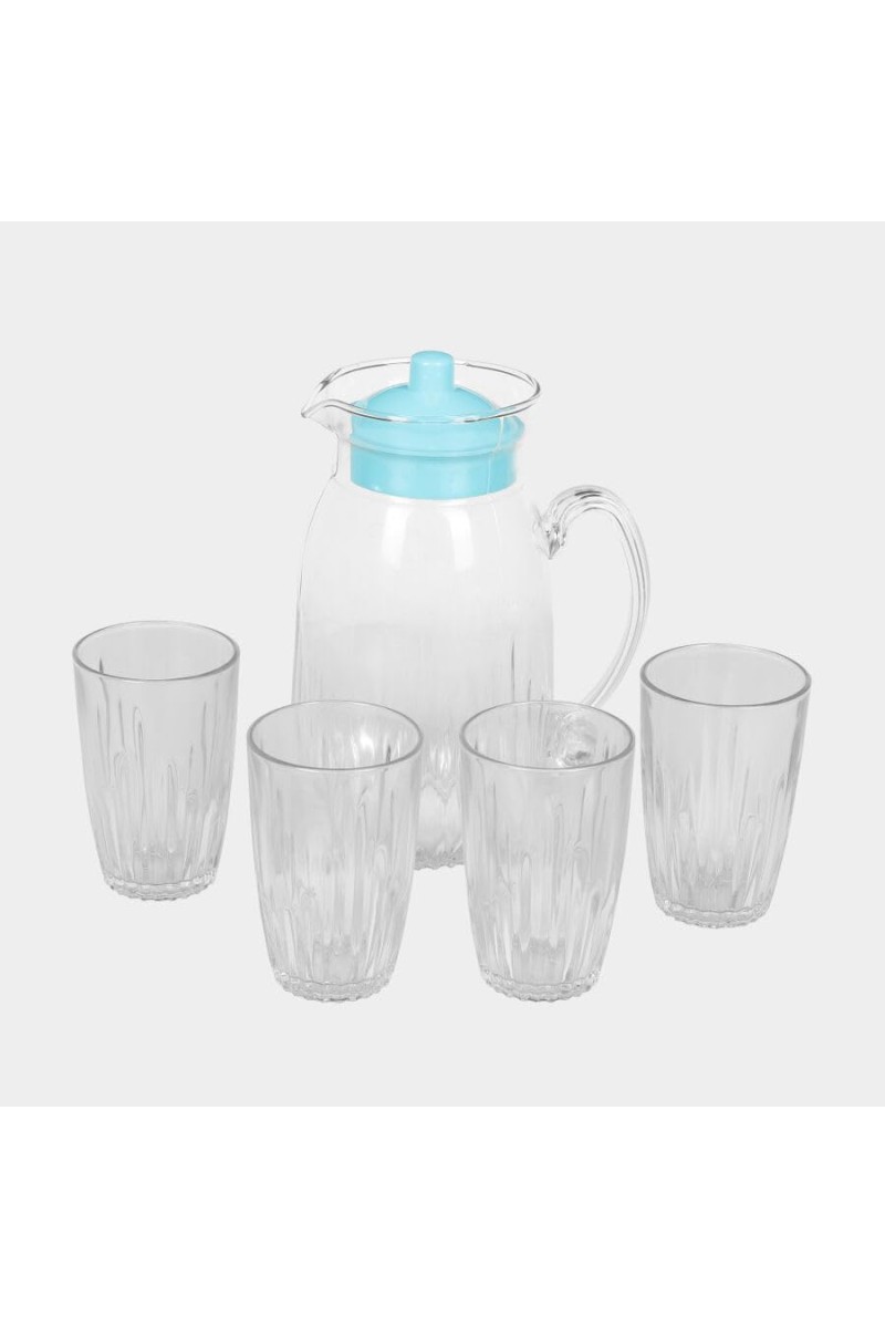 Hitech Sales White Lemon Jug with 4 Glasses - 1.2L Jar & 200ml Drinking Glasses Set