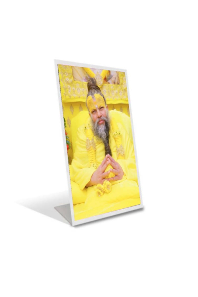 Car Desk/Table Top Shri Premanand Govind Sharan Ji Maharaj Acrylic L-Style Photo Stand - 2.5x3.5 Inches, Compact And Stylish Spiritual Display (F6695)