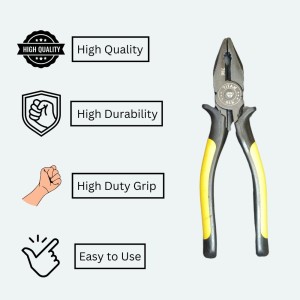 Hitech Sales 1Pc. 8'' 205 MM Sturdy Steel Combination Plier with Anti-Rust properties for gripping, holding and cutting wires, YELLOW & BLACK (BLK 786)