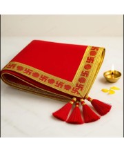Traditional Red Puja Cloth with Golden Border & Swastik Design | Temple Aasan for Pooja & Festivals Pack of 2