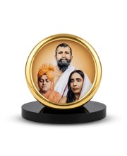 Hitech Sales Sri Ramakrishna, Swami Vivekananda & Sarada Devi Golden Photo Frame | Golden Round Table Top Decor for Car Dashboard, Study Desk, Puja Room, Home Temple & Office Decor
