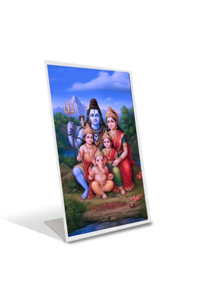 Car Desk/Table Top Shiva Pariwar Acrylic L-Style Photo Stand - 2.5x3.5 Inches, Compact And Stylish Spiritual Display (F6659)